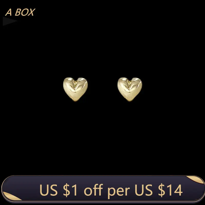 

925 Silver Needle Plated 14K Mini Smooth Small Love Ear Studs Female Japanese And Korean Ins Simple Ear Accessories