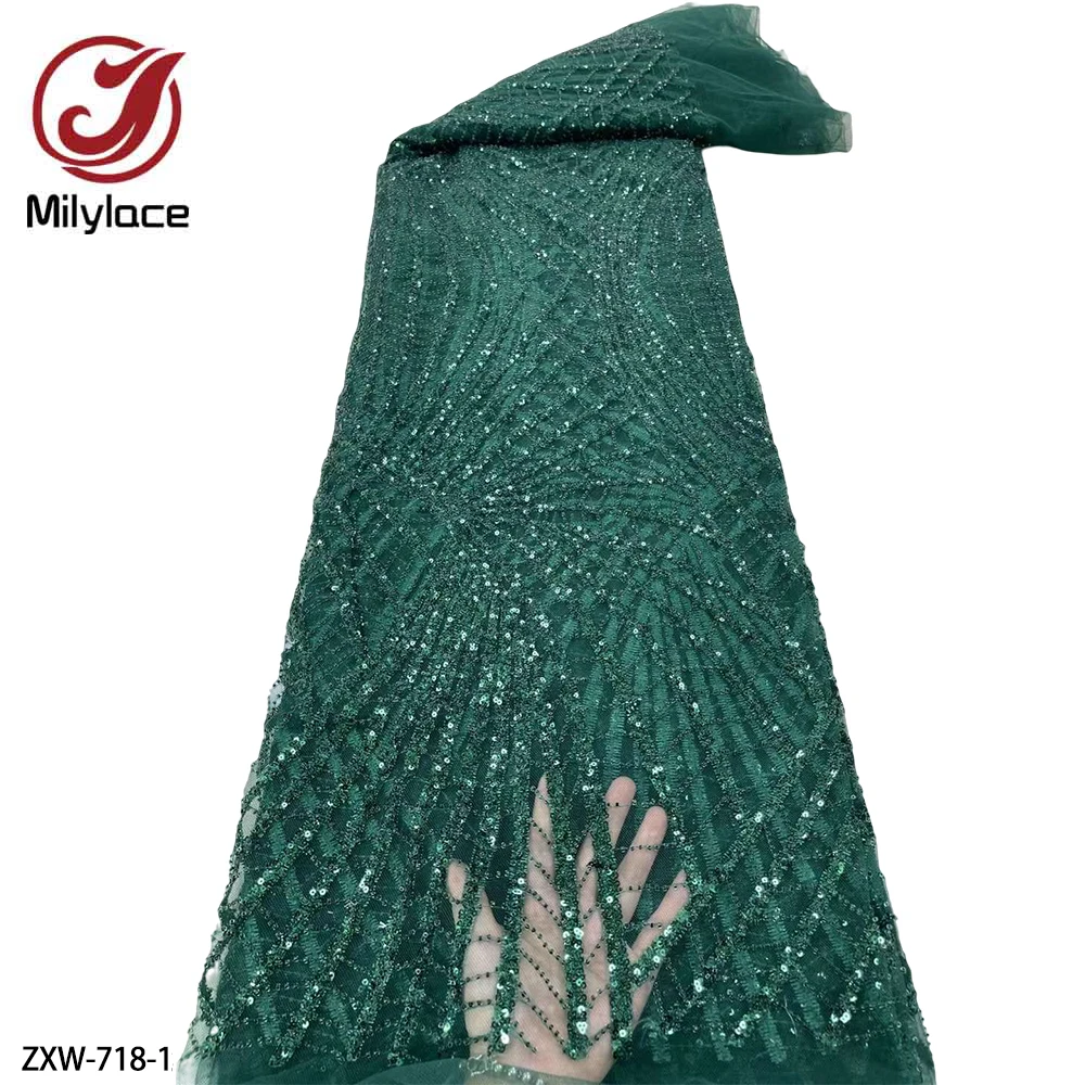 

Quality Guarantee French Tulle Net Lace Fabric Handmade Beads and Sequins Lace Fabric for Sewing Party African Dress ZXW-718
