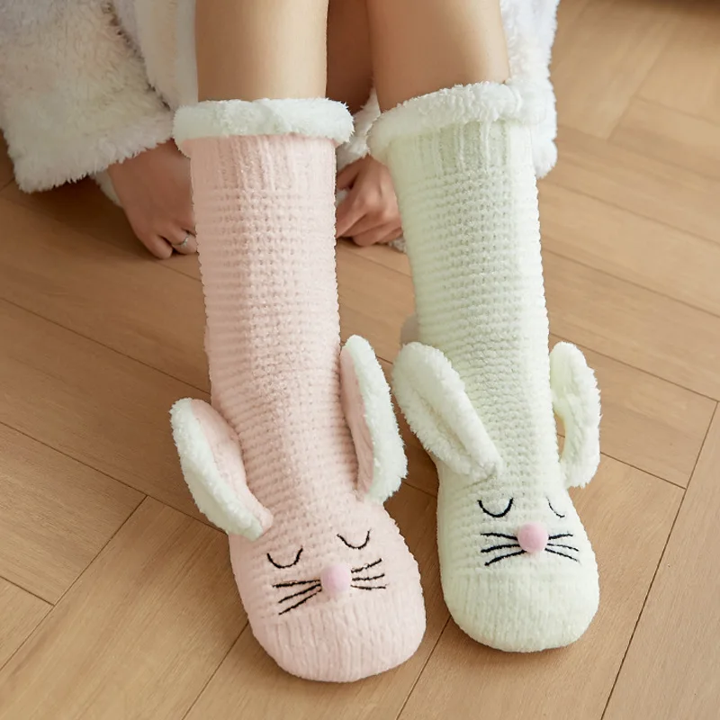 2022 new Winter Women Room Home Sleep Christmas stockings Snow Slippers Carpet Socks chaussette cute cat thick Animal cartoon