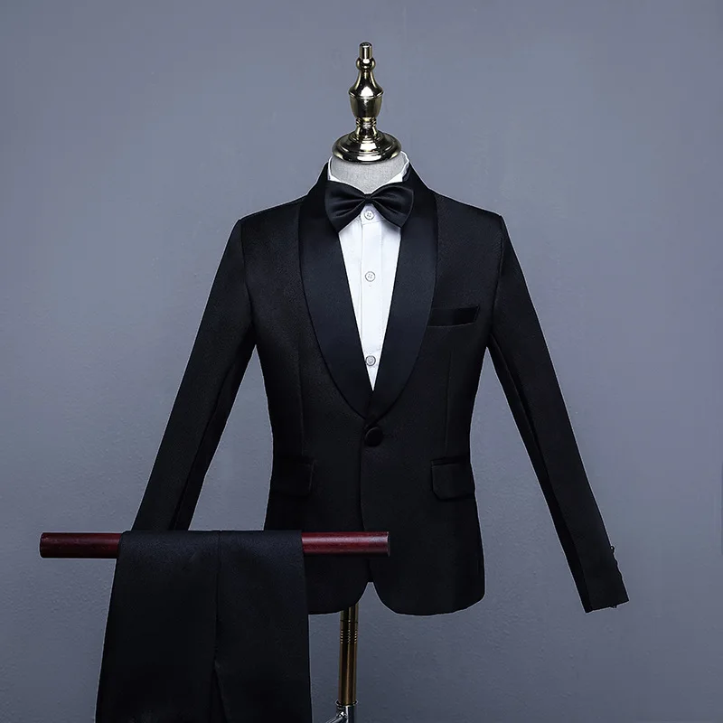 

Formal Party Kids Collar Girdle Shawl Piano Blazer Boys Costumes Handsome Children Dress Suit Wedding Bowtie Set Pants Flower