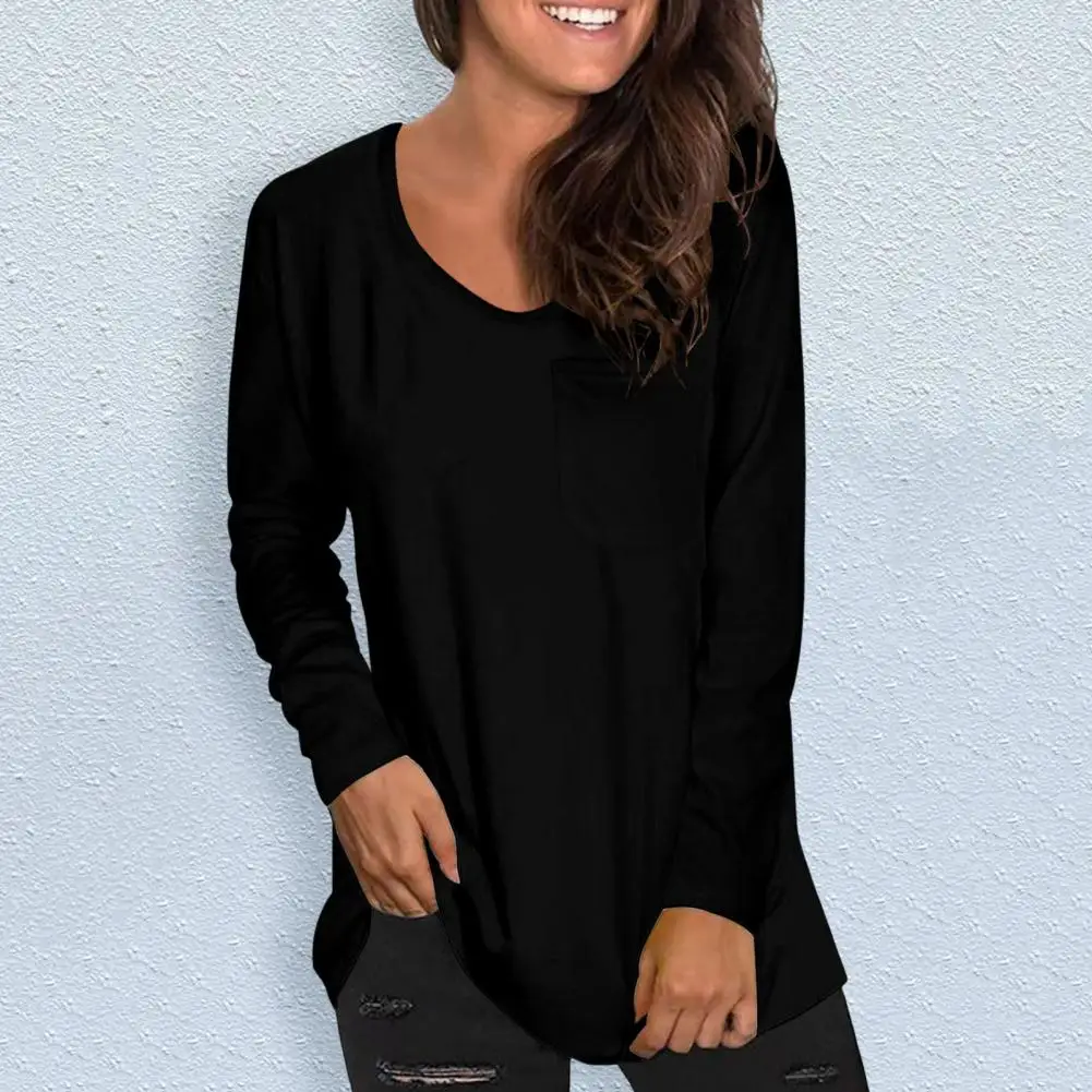 

Fashion Autumn Top V-neck Elastic Spring Autumn Solid Color Loose Pullover Top Women Pullover T-shirt Top