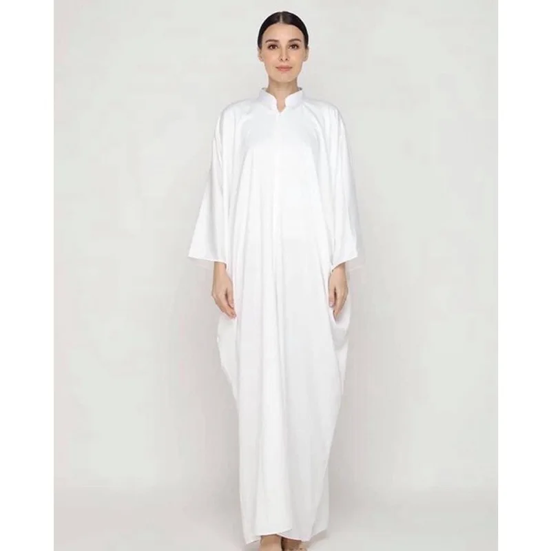 

RDMQ Muslim Dress Solid Color Standing Neck Bat Sleeve Middle East Dubai Loose Large Gown Abayas for Women Kaftan Femme Musulman