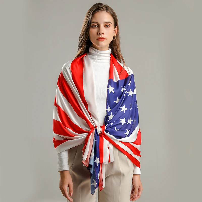 180X85cm шелковый шарф с американским флагом, футбольный матч, 2022, шаль с принтом, хиджаб, модная Веерная накидка, Женский декоративный шейный платок, бандана