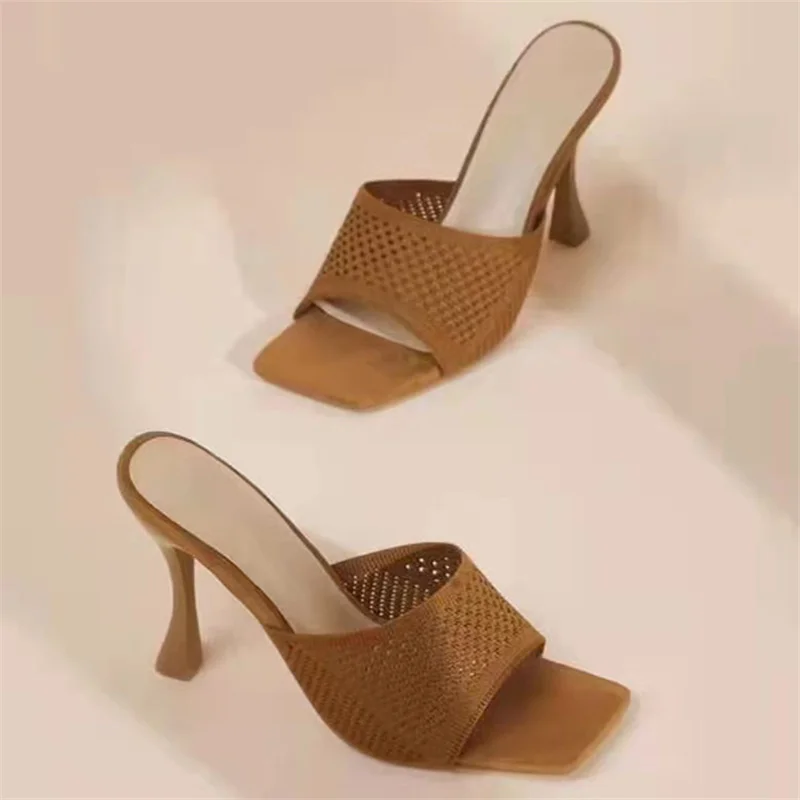 

New arrival 2021 spring and summer high heel pumps genuine leather fashion slip on hollow out mesh women sandals