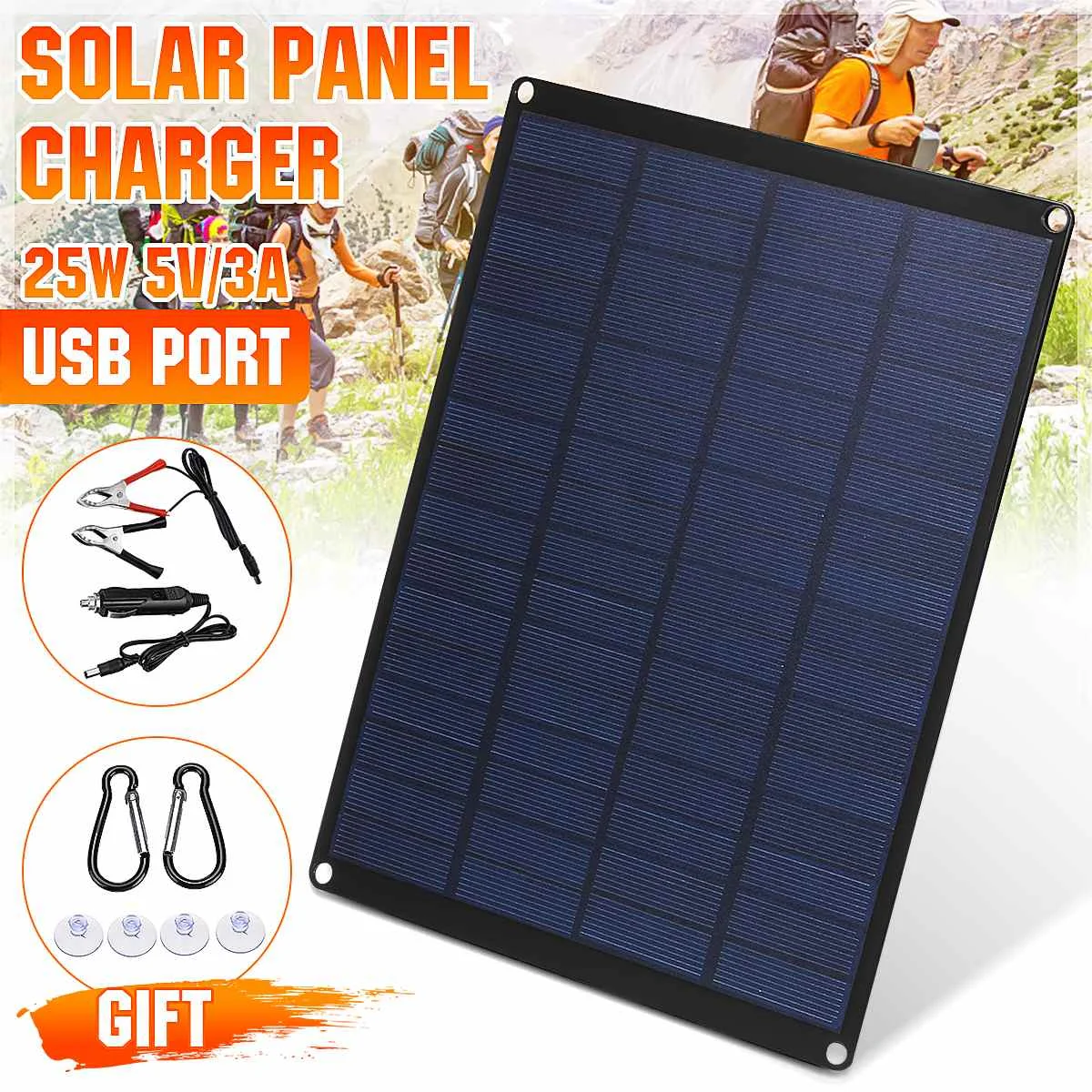 

25W Flexible Solar Panel Solar Cells Waterproof USB Port Phone Charger Solar Car Battery Charger Outdoor Camping Battery Supply