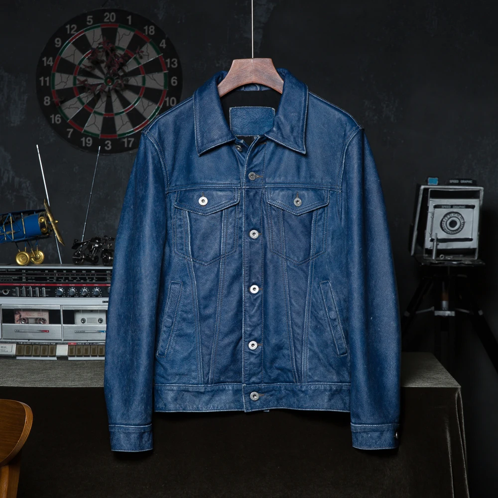 

Мужская винтажная куртка из воловьей кожи, осень-весна