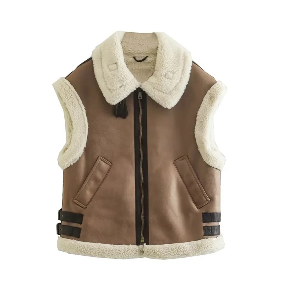 

DiYiG Women 2022 New Fashion Winter Sleeveless Coats Thick Faux Leather Fur Leather Coat Casual Streetwear Female Waistcoat