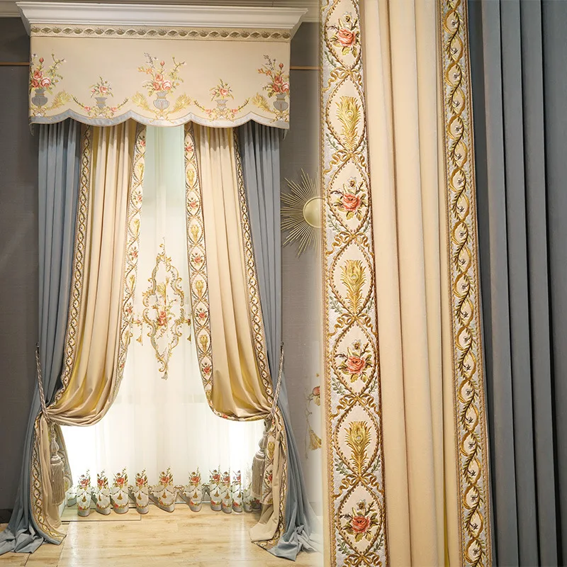 

Custom High-end Luxury Villa European Style Flannel Stitching Blackout Curtains for Living Dining Room Bedroom Door Window Decor