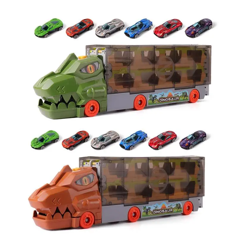 

Dinosaur Truck Hauler Dinosaur Big Truck Folding Storage Race Track Deformation Dino Semi-Truck City Sets & Track Dinosaur Truck