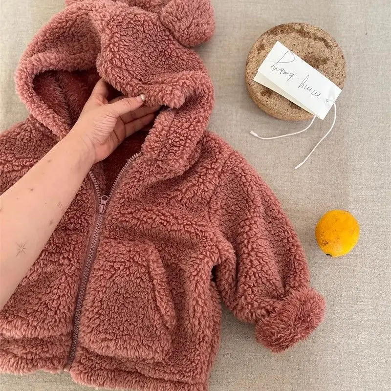 Детская плюшевая куртка осенне-зимняя толстая толстовка с капюшоном для