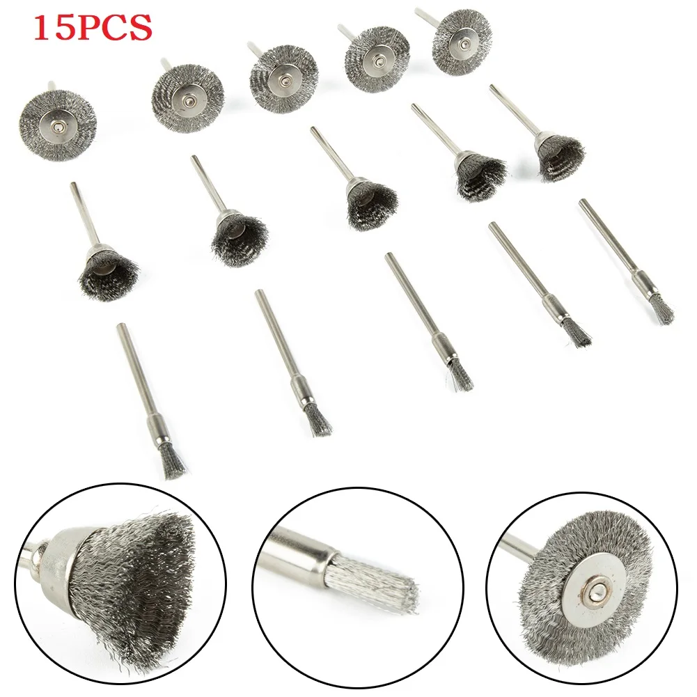 

15pcs/Set Steel Wire Brush Polishing Wheels Kit For Rotary Tool Drill Bit Bowl Type Grinding Head Electric Grinder Rust Removal