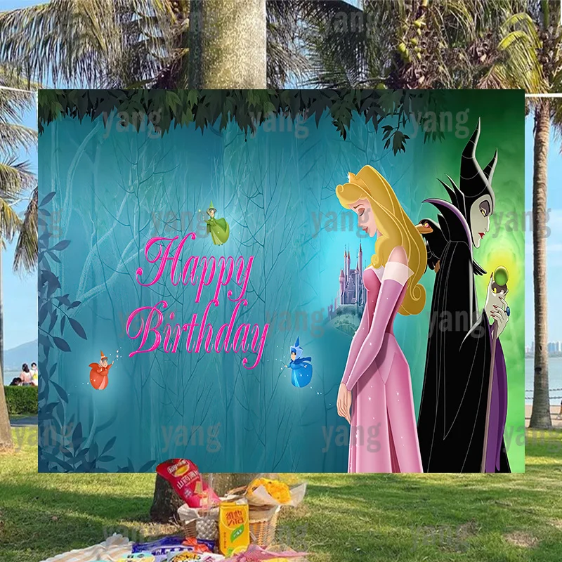 

Girls Princess Aurora Magic Disney Blue Forest Wedding Supplies Sleeping Beauty Backdrop Baby Happy Birthday Party Background