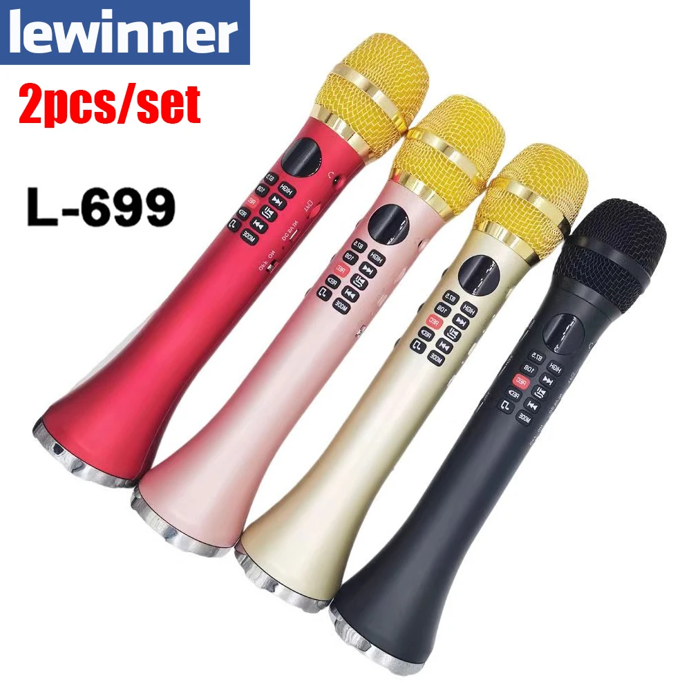 

Lewinner 2pcs Handheld Karaoke Microphone L-699 Wireless Speaker Portable Bluetooth microphone for phone support record TF play