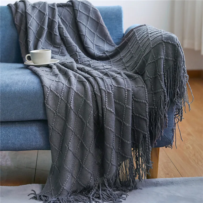 

Knitted Blanket Solid Color Waffle Embossed Blanket Nordic Decorative Blanket For Sofa Bed Throw Chunky Knit Throw Blanket