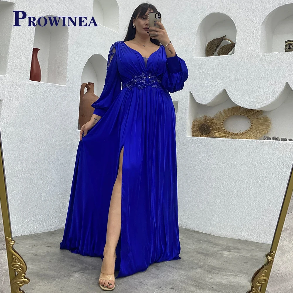 

Prowinea Side Slit Long Sleeves Straight Luxury Celebrity Gown Evening Dress Zipper Floral Print Abendkleider Personalised Pleat