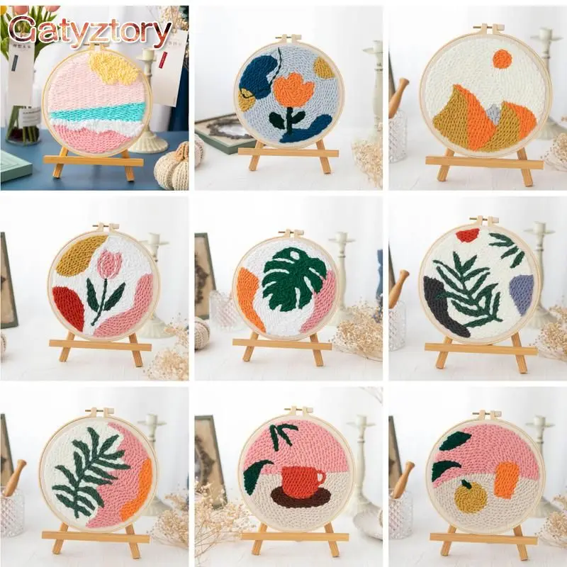 

GATYZTORY Diy Punch Needle Embroidery Starter Kits For Beginner Kids Flower Handicrafts Poking Embroidery Yarn Art For Home Deco