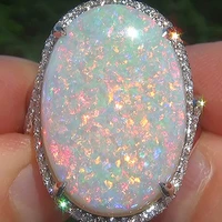 2022 new luxury large oval fire opal ring fashion jewelry white moonstone bright colors for women wedding engagement