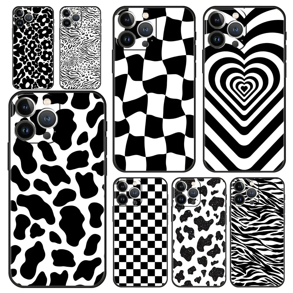 

Cow Zebra Pattern Luxury Soft Phone Case For iPhone 13 15 14 12 11 Pro MAX XR X SE XS 7 8 Plus Silicone Black Protection Cover