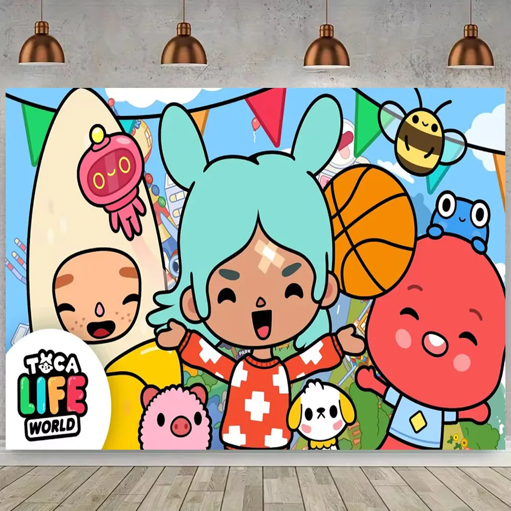Виниловый фон для фотосъемки детей с изображением мультфильма Toca Life World