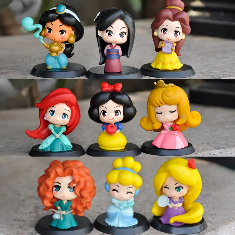 9pcs/Set Disney Princess Mulan Aurora Cinderella Snow White 