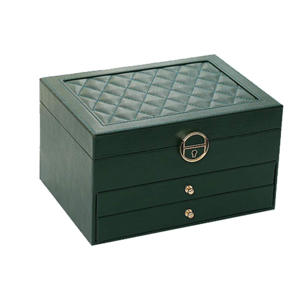 

PU Leather Organizer 3-Layer Earrings Compartment Jewelry Box Space Storage Case Lock Holder Display Stand Favor Supplies
