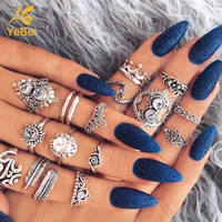 16pcs silver vintage rhinestone ring set with heart floral goth jewelry gifts for couples offers with free shipping