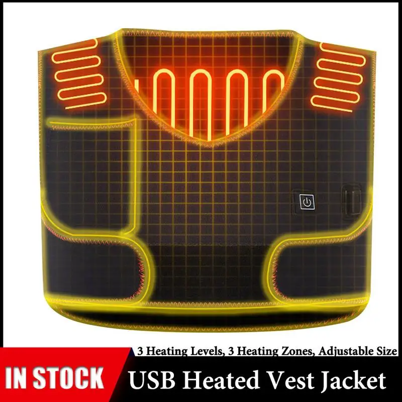 

USB Electric Heated Vest Jacket Lightweight Washable With 3 Levels Setting & 3 Heating Zones Adjustable Size Heating Clothing