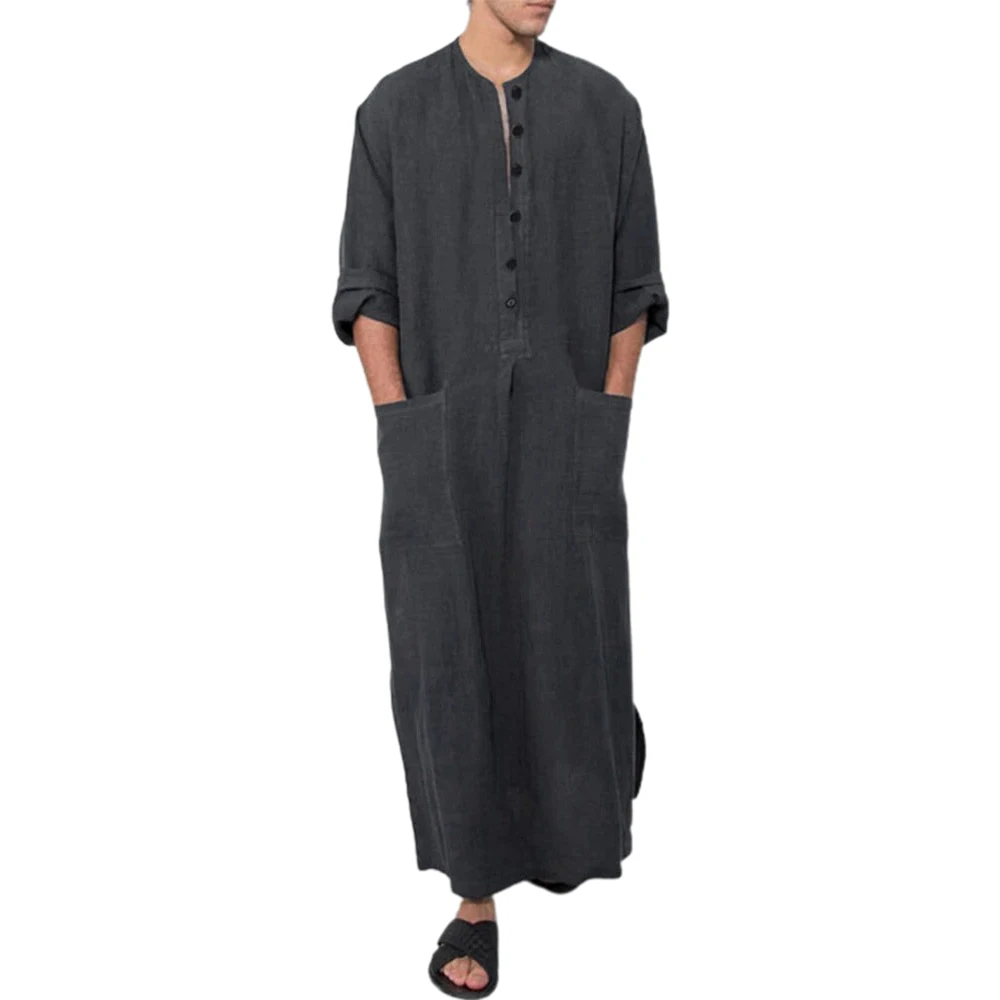 

Men Casual Loose Muslim Clothing Long Sleeve Arab Saudi Kaftan Jubba Long Robe Islam Clothes Bathrobe Loungewear Afghan For Men