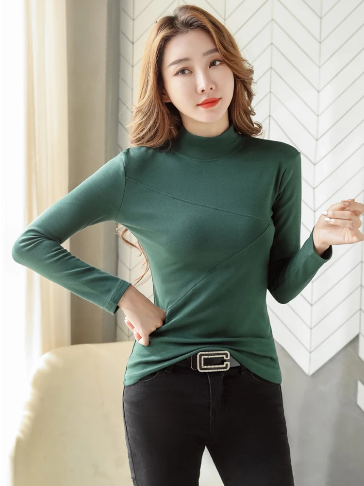 Хлопковая флисовая женская футболка с длинным рукавом плотные футболки