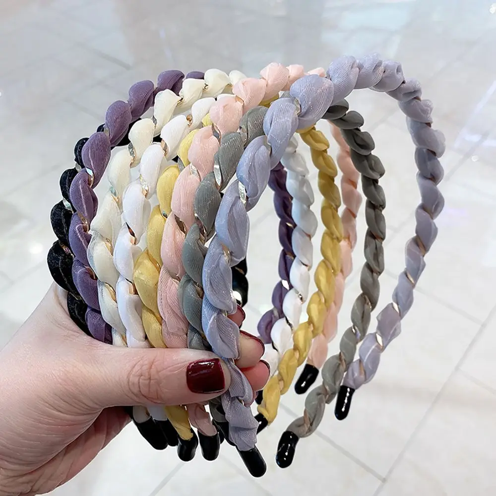 

Elegant Sweet Thin Side Metal Entwined Face Wash Korean Head Hoop Hair Accessories Women Hair Band Cloth Headband