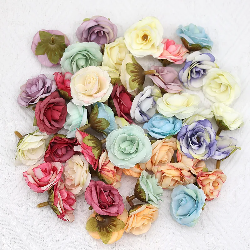 

50Pcs Silk Artificial Flowers Heads Fake Roses DIY Flowers Wedding Decorations Home Party Crafts Wall Decor for Decoration 4cm