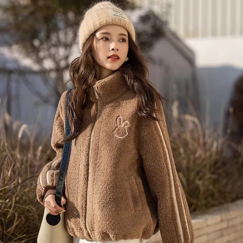 Женское пальто из овечьей шерсти с воротником-стойкой новинка зима 2023 свободный