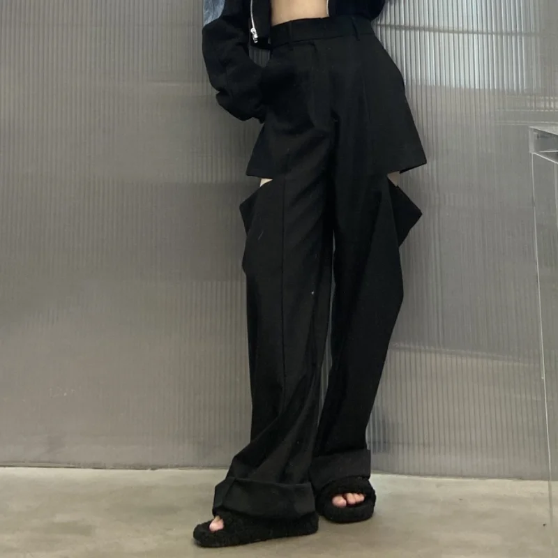 New women's clothing for spring and summer 2023 Classic Black Cut Trousers 0308