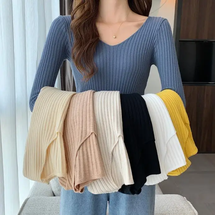 

V-neck slim fitting top tight long sleeved women's clothing