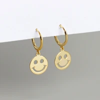 new fashion creative punk drop earrings for women mini huggies with golden laughing face pendants female simple dangle earring