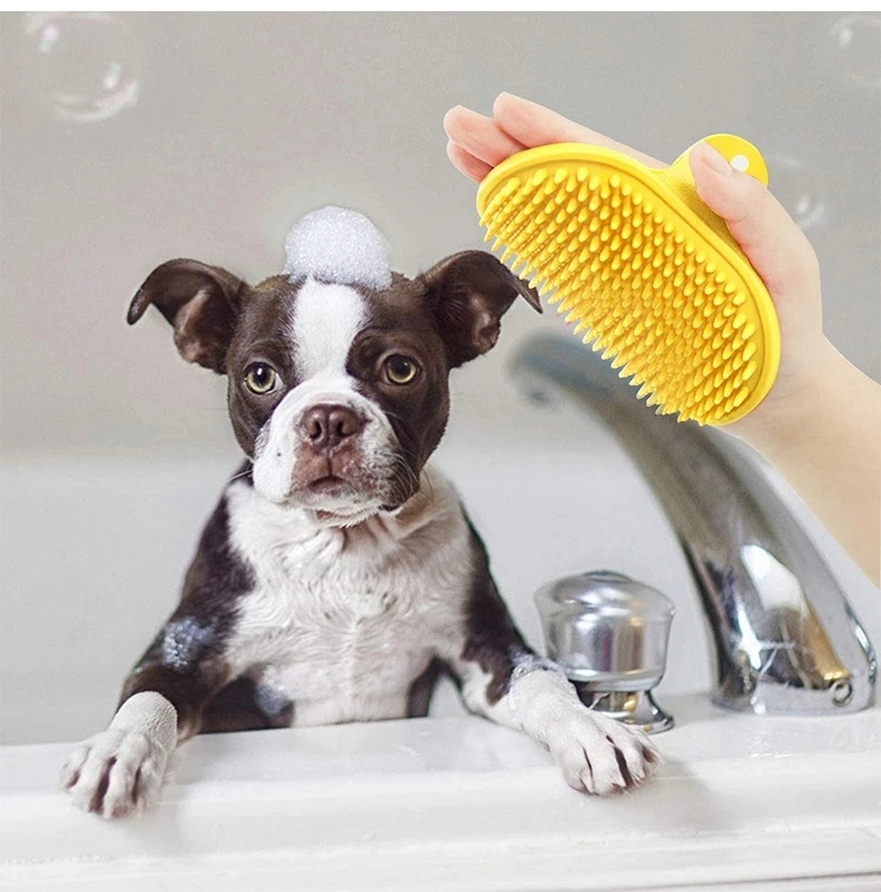 

Soft Rubber Pet Brush Multiple Colors Oval Rubber Safety Bath Scrub Hair Dog Massage Game Cat Cleaning Massage Brush