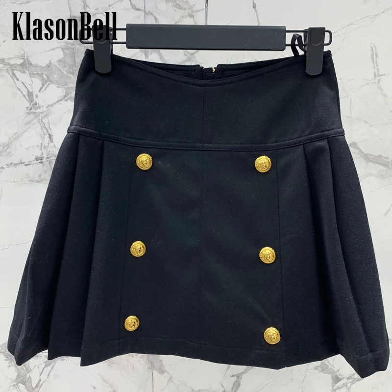 

7.14 KlasonBell Fashion Gold Button Decoration Pleated Mini Skirt Women