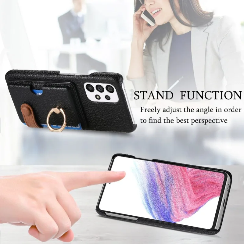 Кожаный чехол с кольцом для телефона Samsung Galaxy S23 S21 FE S24 Ultra S22 Plus A54 A14 A15 A25 A35 A55