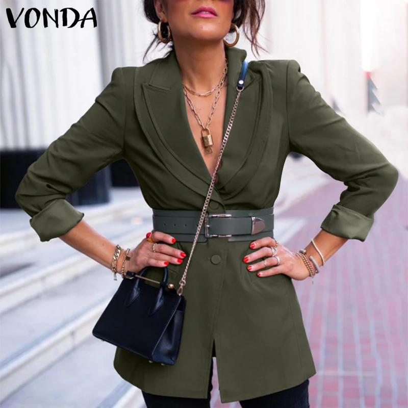 

Весенний женский элегантный Блейзер VONDA 2022, Офисная куртка, повседневный пиджак с воротником с лацканами и пуговицами, модные пиджаки с длин...