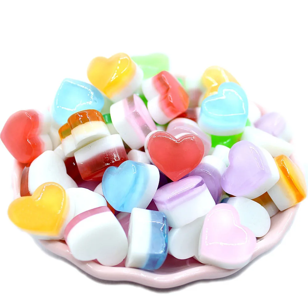 10pcs cute diy heart candy slime supplies accessories phone case decoration for slime filler miniature resin cake candy free global shipping