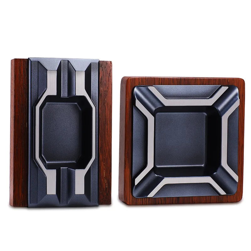 

Cigar Ashtray Four-slot Zinc Alloy Electroplated Solid Wood Cigar Special Metal Ashtray Cigar Accessories Bracket