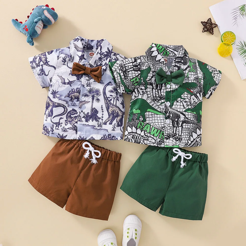

The Latest Boys' Short Sleeve Shorts Set in Summer 2022, Dinosaur Pattern, Beach, Suitable For Children Aged 6 Months to 4 Years