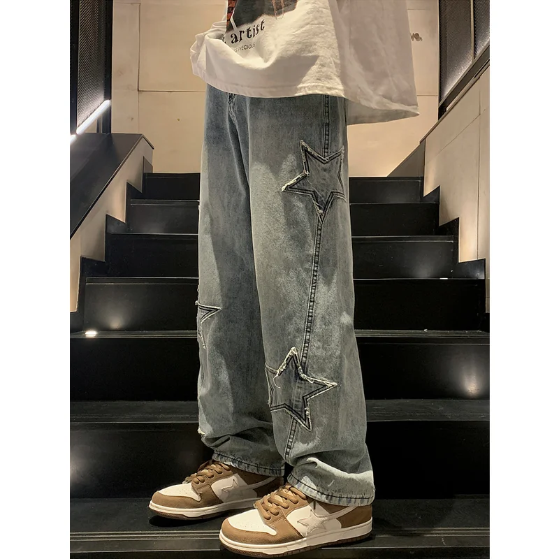 Men Clothing Loose Straight Cylinder Mopping The Floor Broad Leg Trousers 2022 Fashion New Recreational Blue Jeans Autumn Female