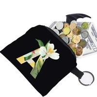 women canvas purse card key purse pouch children floral lettern pattern small organizer bag coin purse card holder wallet bag