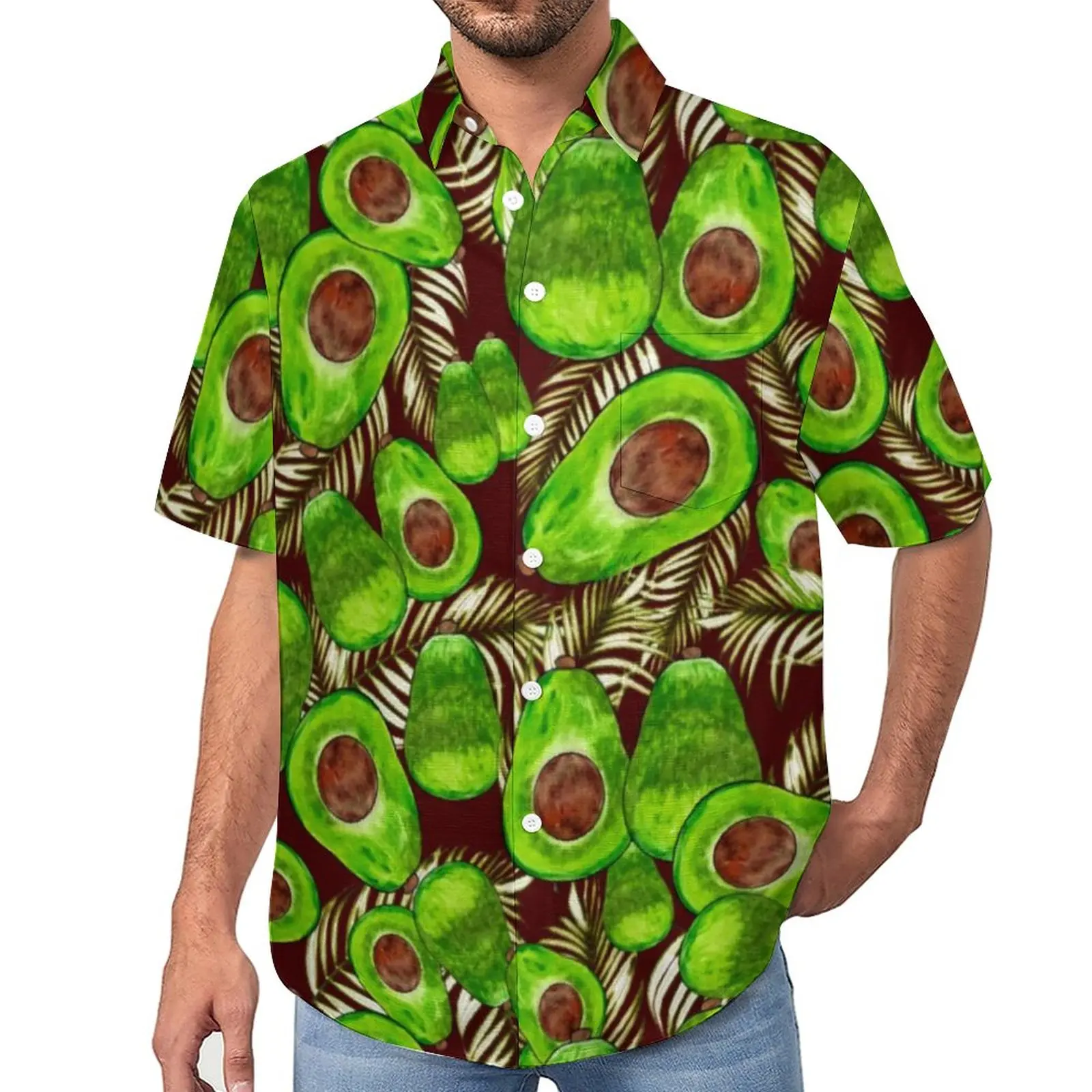 

Avocado Salad Blouses Male Green Fruit Print Casual Shirts Hawaii Short Sleeve Graphic Y2K Oversized Vacation Shirt Gift Idea