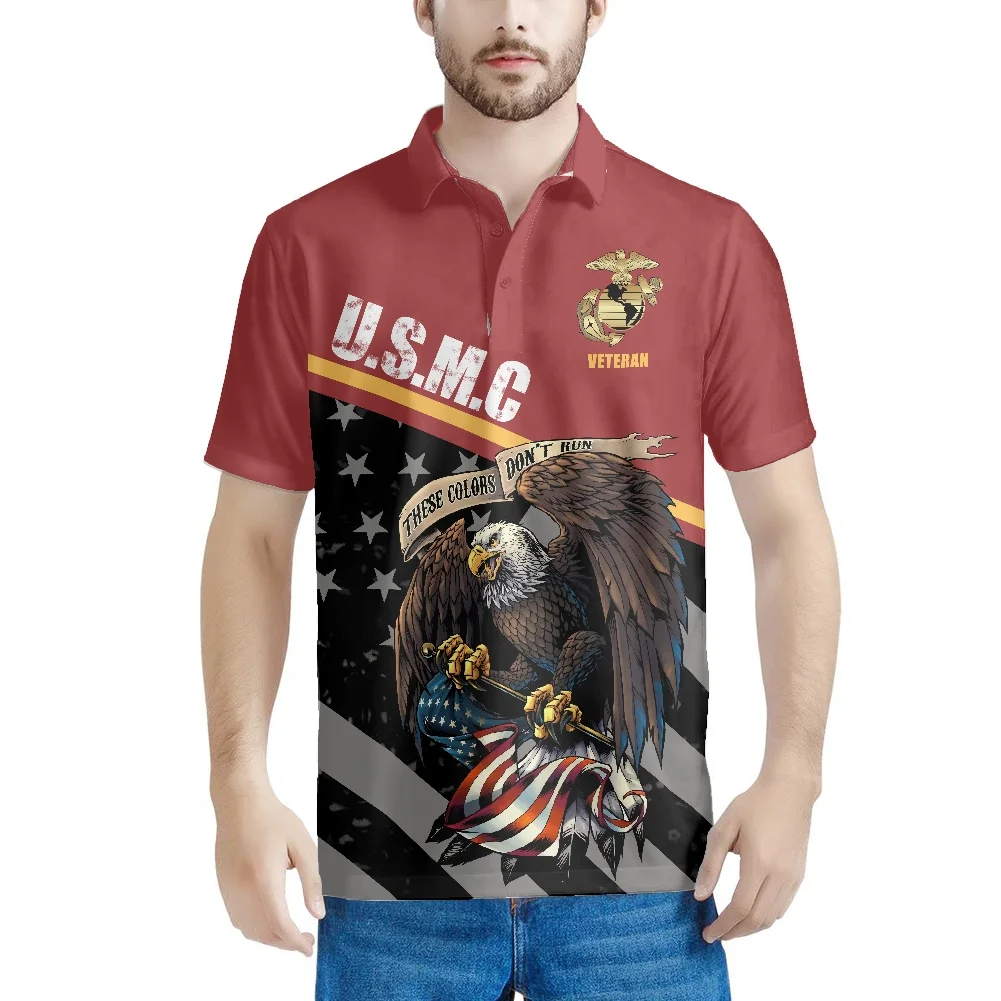 American Flag Eagle Pattern USA Shirt OEM Wholesale Polo T-shirt Pullover Sportswear Factory Price Europe America Golf Apparel |