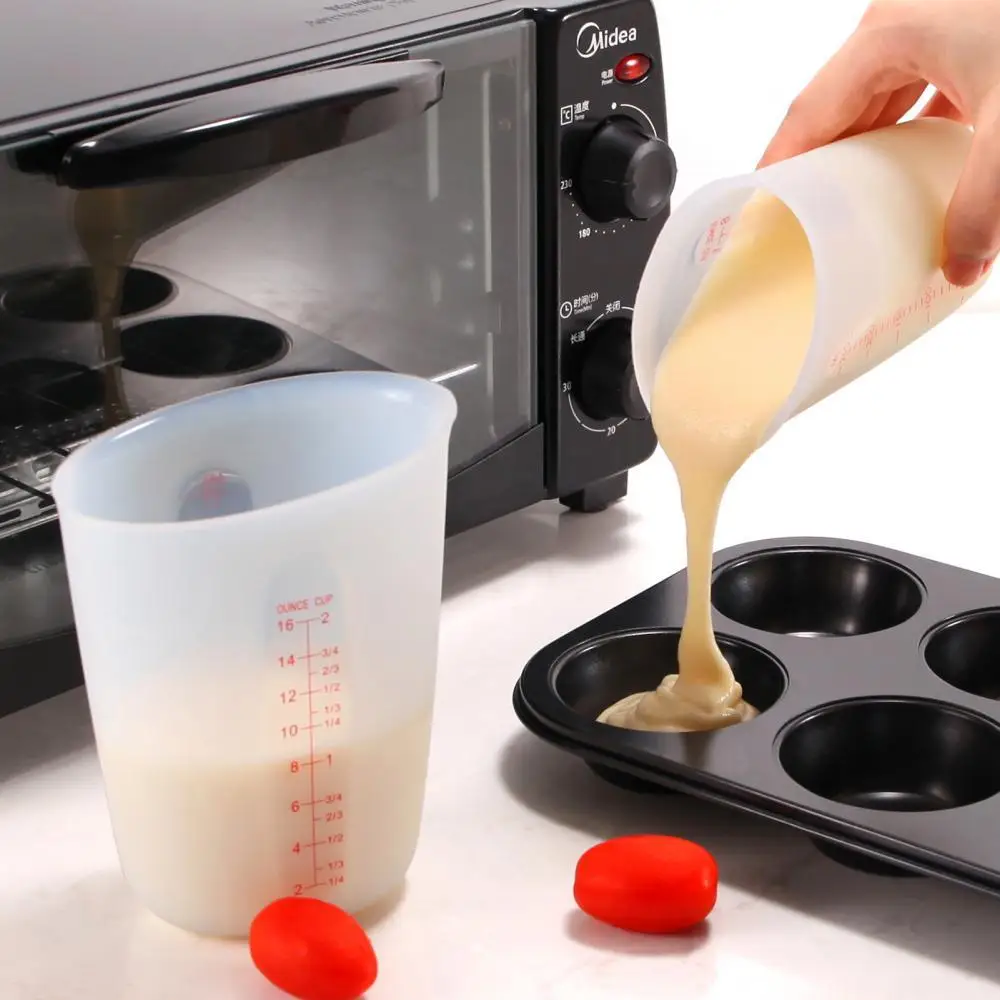 

250/500ml Kitchen Measuring Cup With Clear Scales Double Scale Half Transparent Silicone Soft Kitchen Tools Measure Container