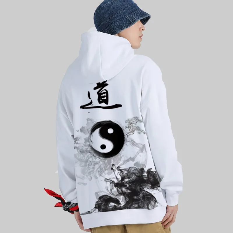 Chinese style Tai Chi trend  hoodies for men loose S-7XL simple personality hooded plush coat casual long sleeve new hoodies