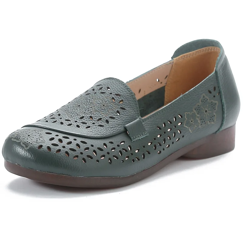 Red flats shoes women's summer cutout loafers woman slip on ballet flats breathable shoes driving moccasins mom flat walk shoes