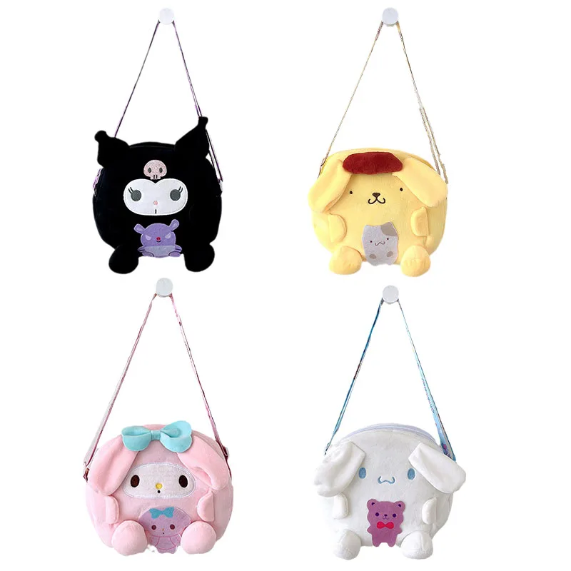 

Anime Kawaii Sanrios My Melody Kuromi Cinnamoroll Purin Dog Plushie Doll Shoulder Bags Cartoon Cute Plush Messenger Bag Gift